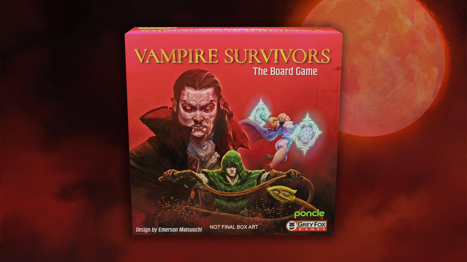 An image of the Vampire Survivors boardgame box art.