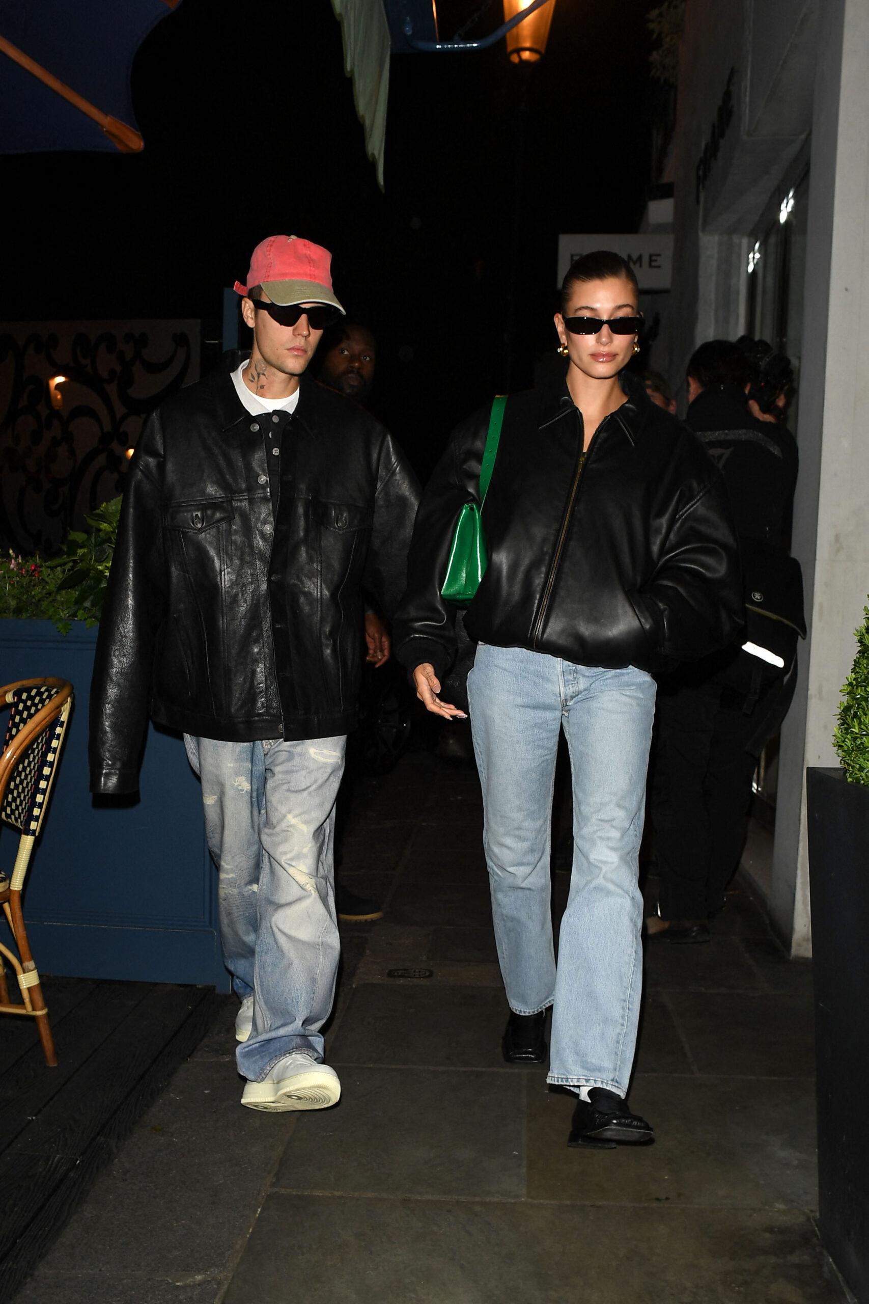 Hailey Bieber & Justin Bieber head out to dinner at Daphnes Restaurant in Chelsea, London