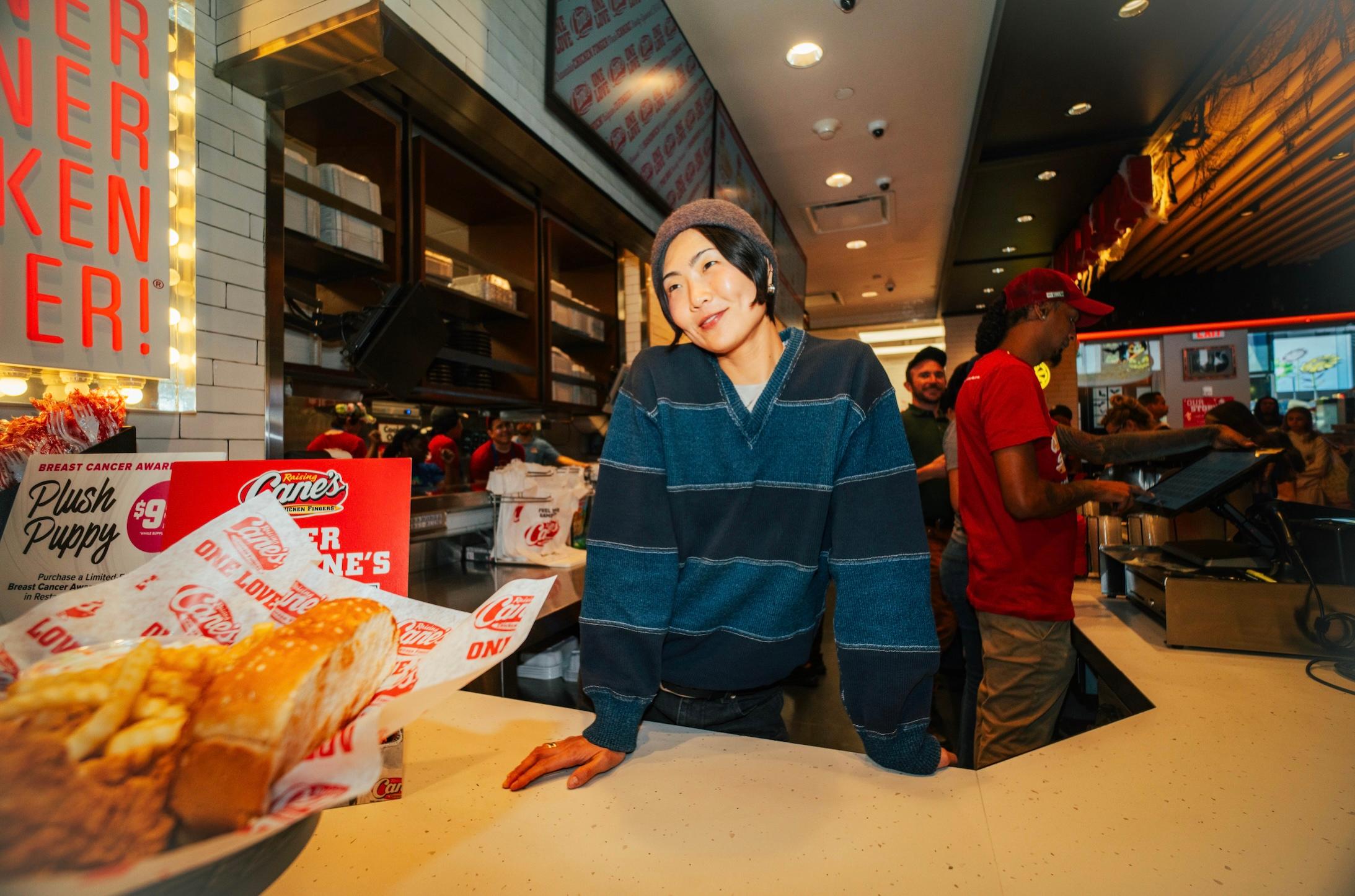 May Hong during a surprise &ldquo;shift&rdquo; at Raising Cane&rsquo;s Times Square Global Flagship