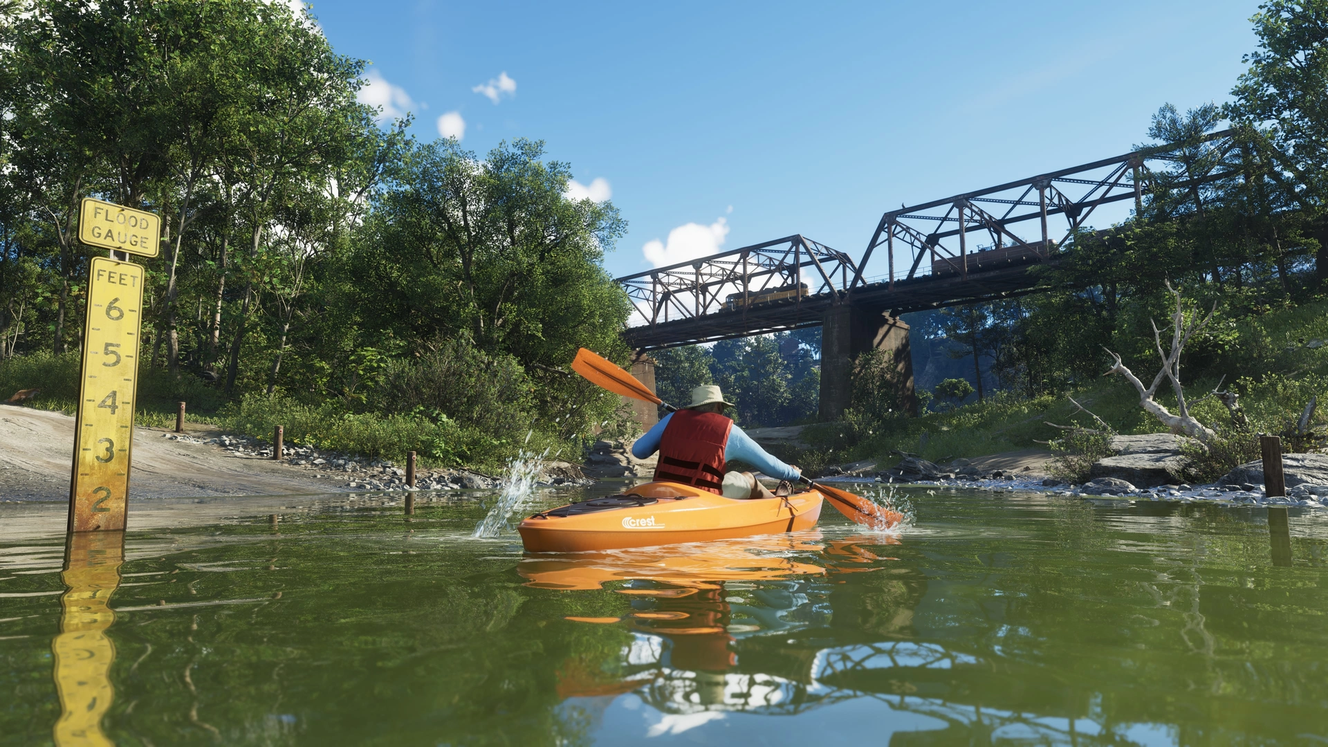 A kayaker paddles down a riverway in Mount Kalaga national park in GTA 6.